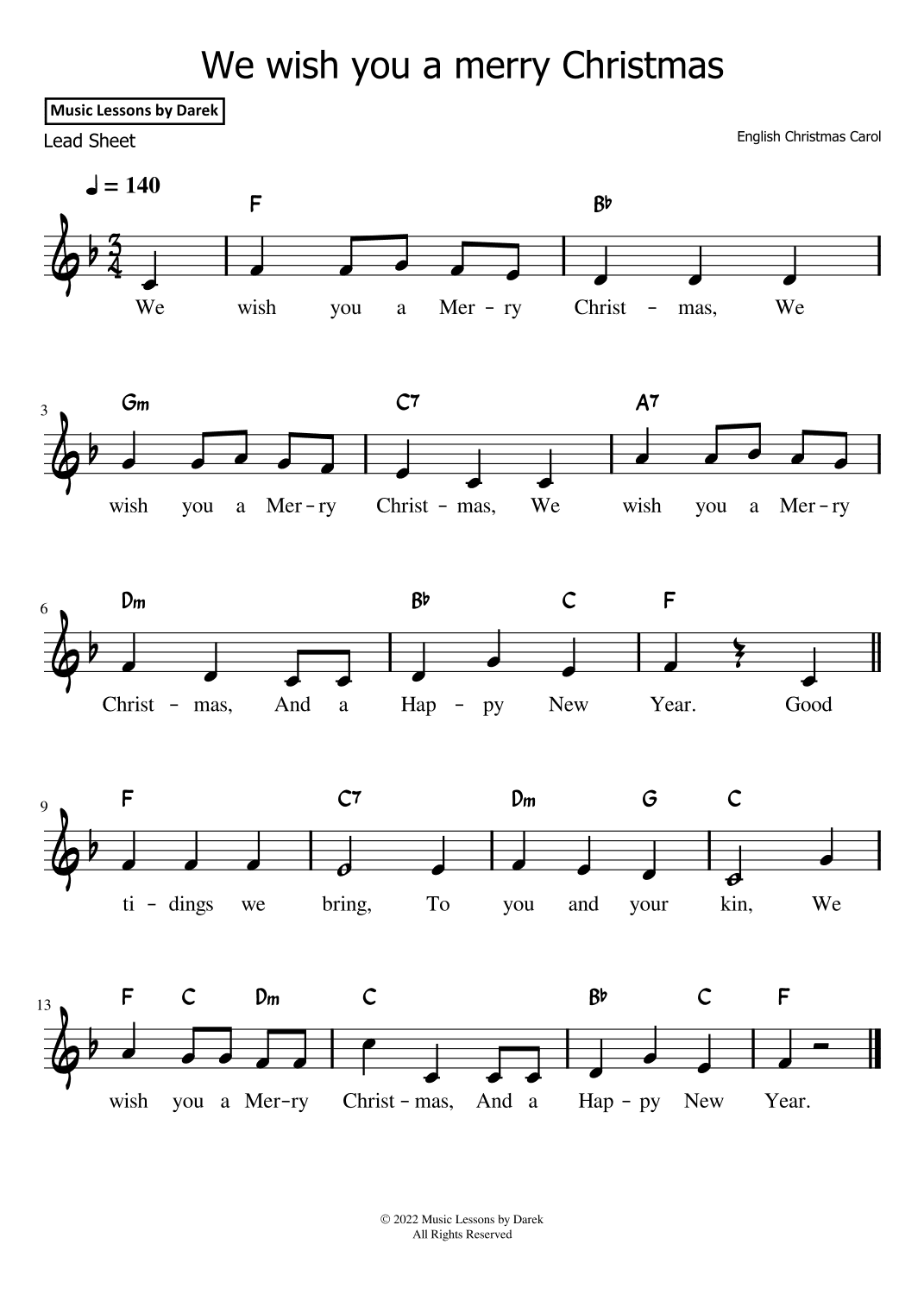 We Wish You a Merry Christmas - Christmas Carol [LEAD SHEET] (arr. Darek)