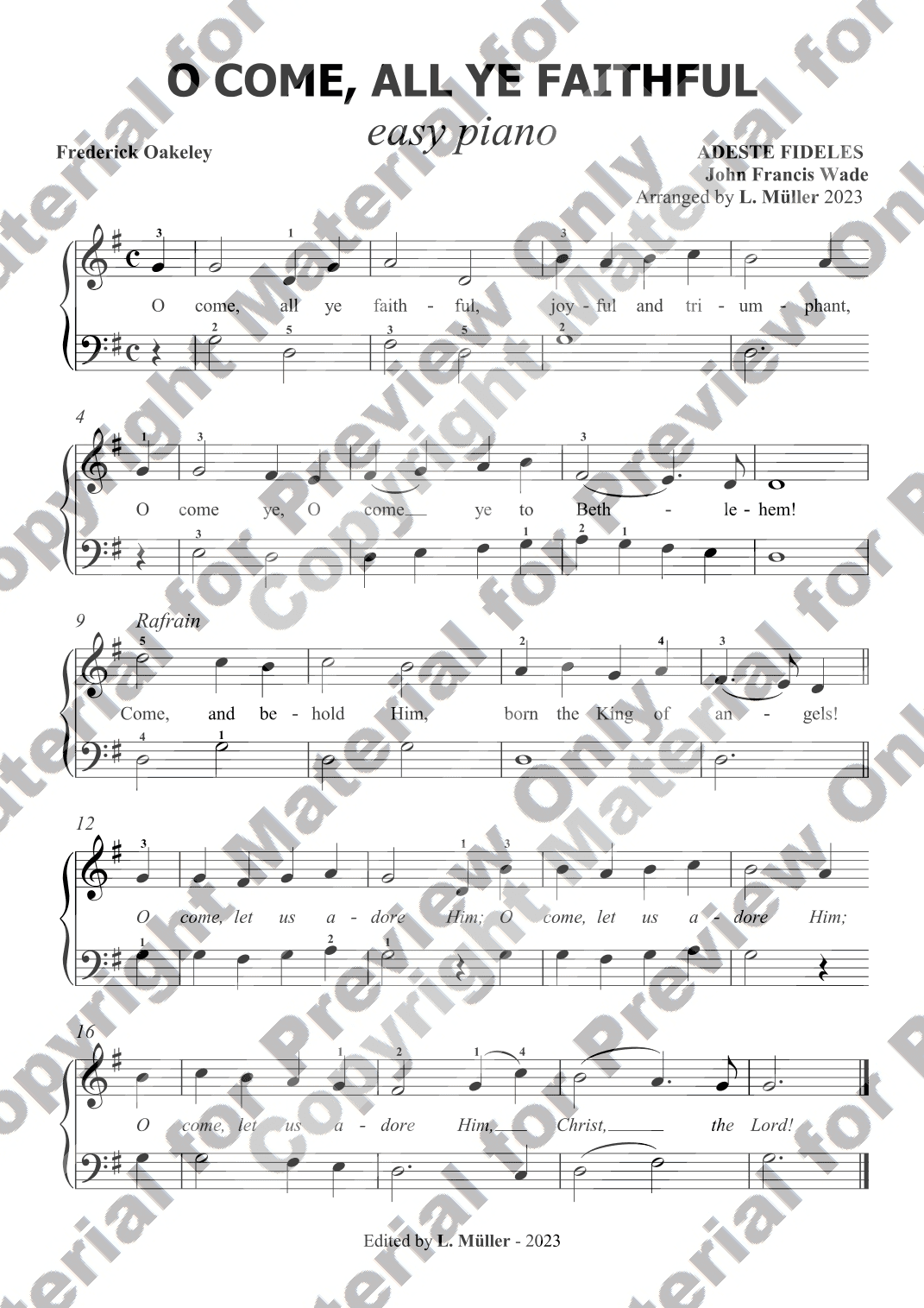 O Come, All Ye Faithful - Easy Piano (arr. L. Müller)