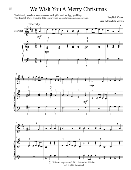 Christmas Duets for Clarinet & Piano:  We Wish You A Merry Christmas (arr. Meredith Whelan)