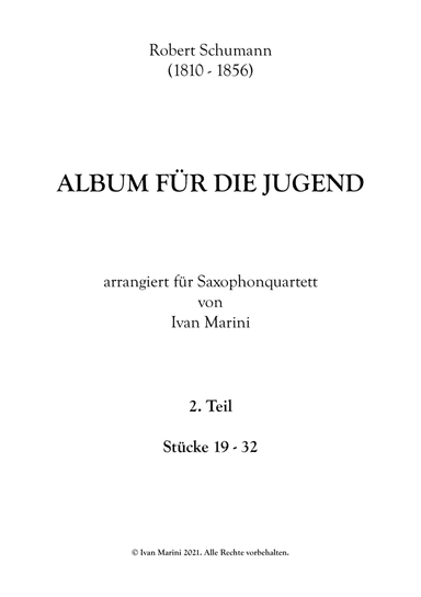 ALBUM FOR THE YOUNG - by R. Schumann - for Saxophone Quartet - part 2 (arr. Ivan Marini)