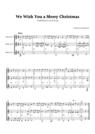 We Wish you a Merry Christmas for French Horn Trio with Chords (arr. Rika K.)