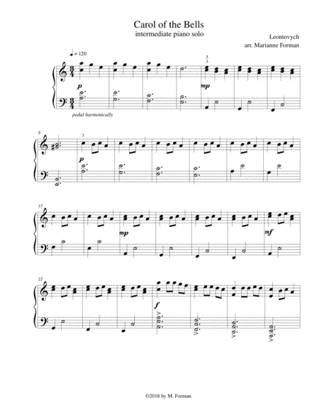 Carol of the Bells (piano solo) (arr. arr. Marianne Forman)