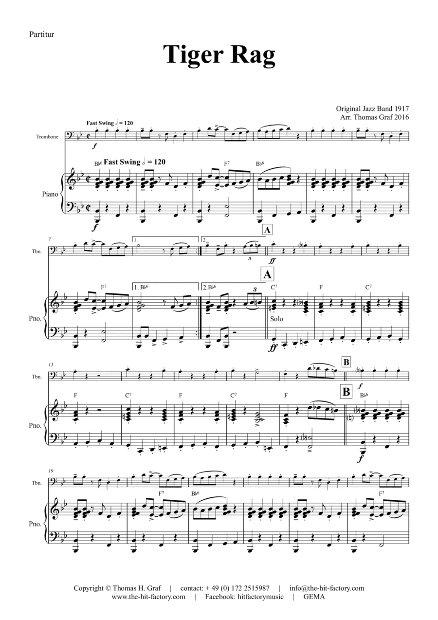 Tiger Rag - Jazz Classic - Piano and Trombone (arr. Thomas Graf)