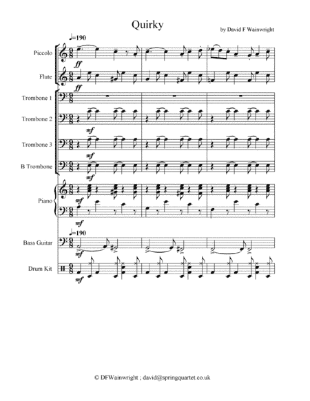 Quirky - a feature for Trombone section &flutes with rhythm section ; score & parts