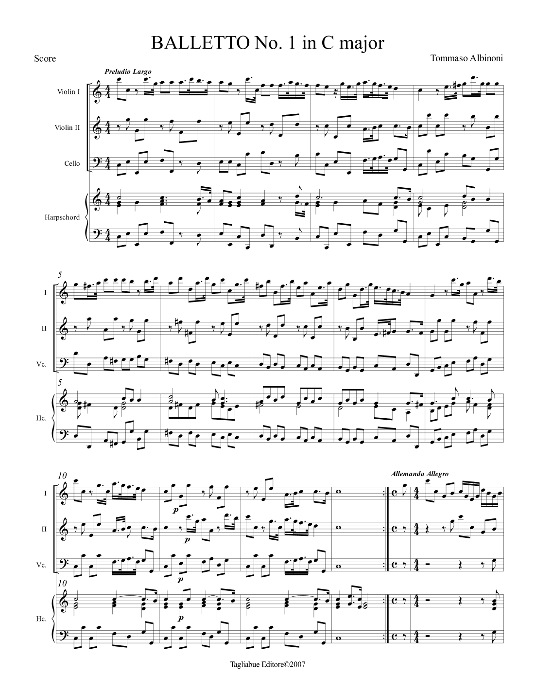 Albinoni - BALLETTO No. 1 in C major (arr. Renato Tagliabue)