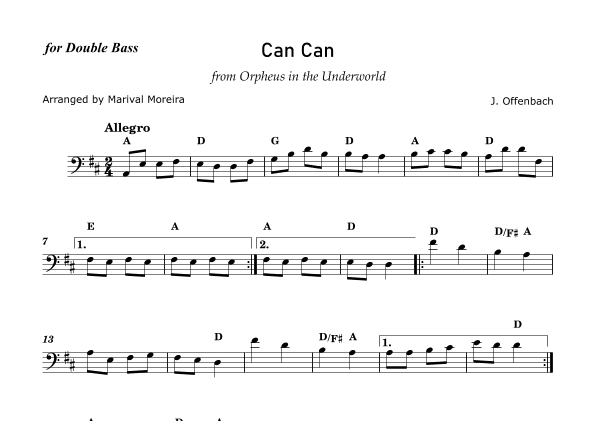 Can Can - J. Offenbach - Double Bass solo (with chords) (arr. Marival Moreira)