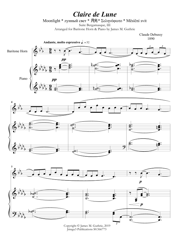 Debussy: Claire de Lune for Baritone Horn & Piano (arr. James M. Guthrie)