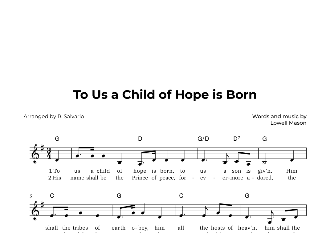 To Us a Child of Hope is Born (Key of G Major) (arr. R. Salvario)