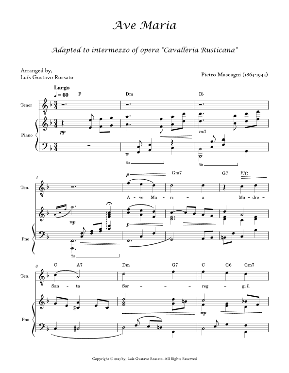 Mascagni - Ave Maria (TENOR - F Major) (arr. Luís Gustavo Rossato)