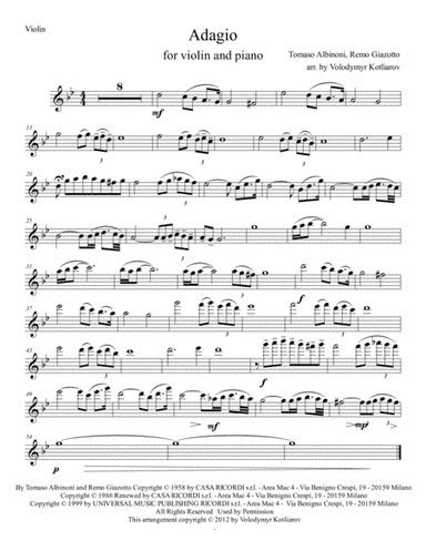 Adagio In Sol Minore (adagio In G Minor) (arr. Volodymyr Kotliarov)