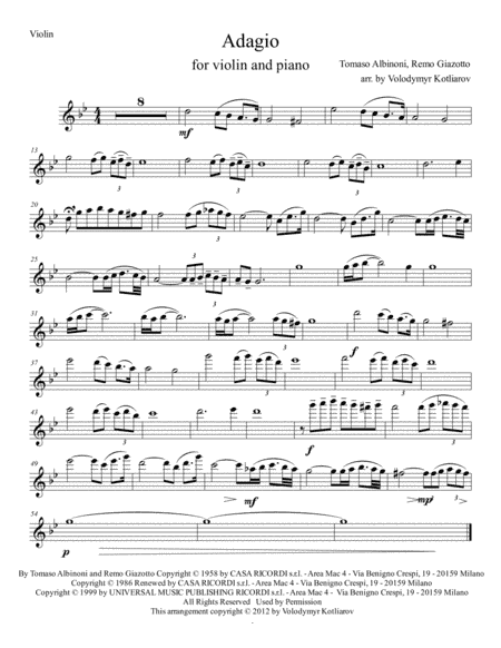 Adagio In Sol Minore (adagio In G Minor) (arr. Volodymyr Kotliarov)