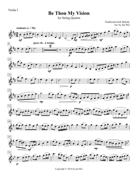 Be Thou My Vision for String Quartet (arr. Ian Wei)