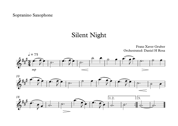 Silent Night - Christmas Carol - Sopranino Saxophone (arr. Daniel H Rosa)