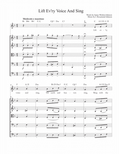 Lift Ev'ry Voice And Sing, for voice, string quartet, guitar, bass guitar and drums (arr. Gary S. Fagin)