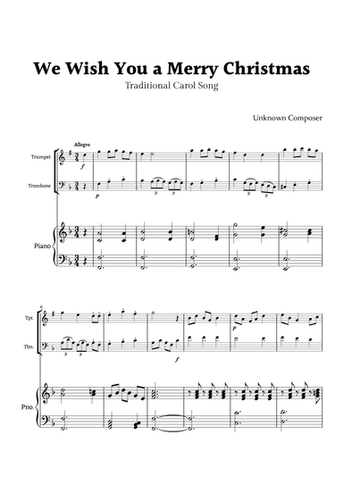 We Wish you a Merry Christmas for Trumpet and Trombone Duet with Piano (arr. Rika K.)