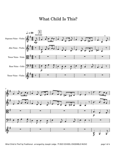 What Child Is This for String Quartet in Schools (arr. Joseph Judge)