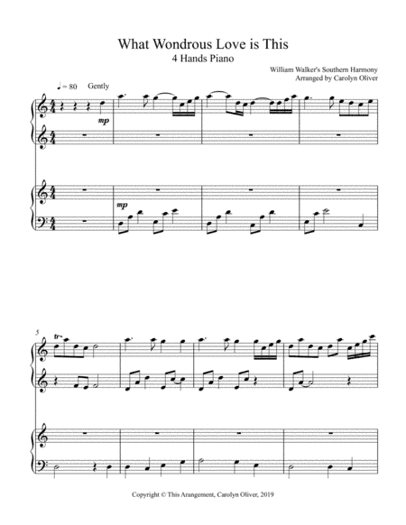 What Wondrous Love is This 4 Hands Piano (arr. Carolyn Oliver)