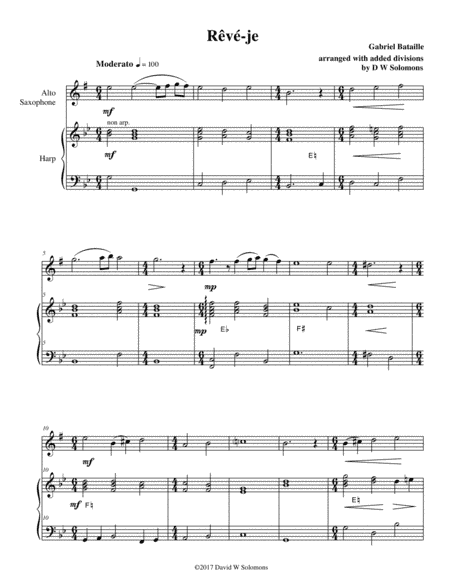 Rêvé-je (Am I dreaming) for alto saxophone and harp (arr. David Warin Solomons)