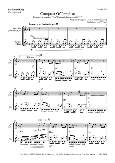 Conquest Of Paradise (arr. Traun)