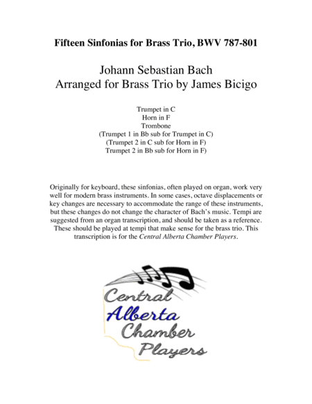 Fifteen Sinfonias for Brass Trio, BWV 787-801 (arr. James Bicigo)