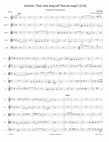 Purcell: Anthem - "God, how long wilt Thou be angry" (Z 25) Arranged for String Quintet (arr. Dan Oppenheim)