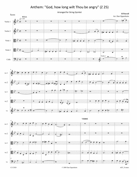 Purcell: Anthem - "God, how long wilt Thou be angry" (Z 25) Arranged for String Quintet (arr. Dan Oppenheim)
