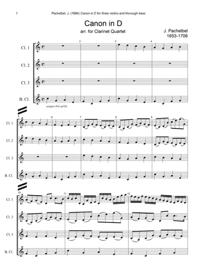 J. Pachelbel - Canon in D-dur, arr. for Clarinet Quartet (arr. Xlomeg)