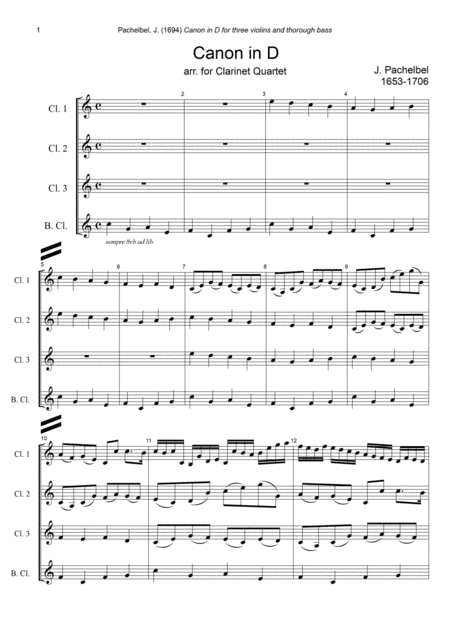 J. Pachelbel - Canon in D-dur, arr. for Clarinet Quartet (arr. Xlomeg)