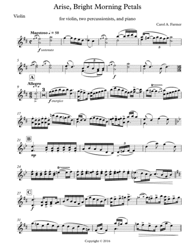 Violin part for Arise, Bright Morning Petals