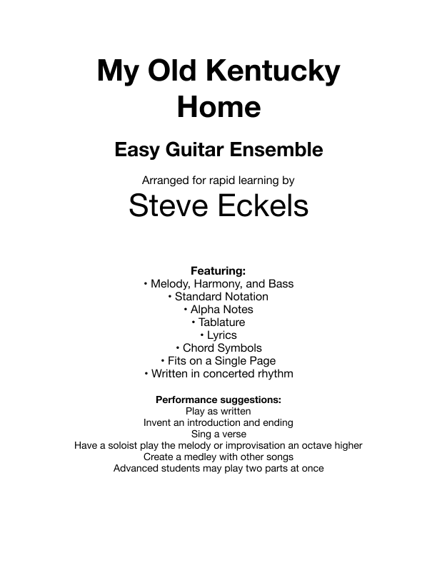 My Old Kentucky Home for Easy Guitar Ensemble (arr. Steve Eckels)