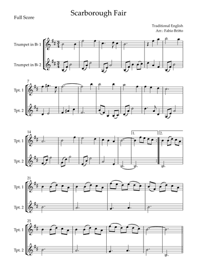 Scarborough Fair for Trumpet Duo (arr. Fabio Britto)