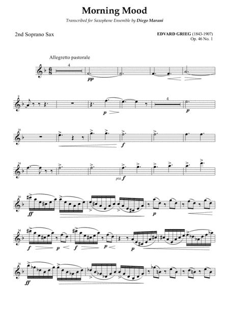 Peer Gynt Suite Op. 46 No. 1 for Saxophone Ensemble - Soprano Sax 2 (arr. Diego Marani)