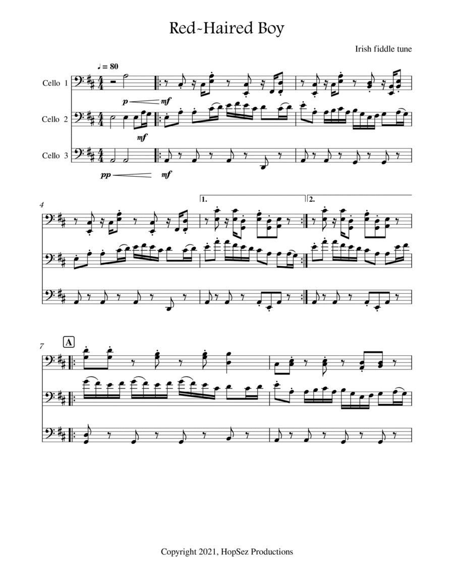 Red-haired Boy - Cello Trio (arr. Phyllis Hopper)