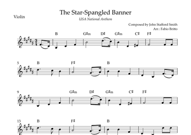The Star Spangled Banner (USA National Anthem) for Violin Solo with Chords (B Major) (arr. Fabio Britto)