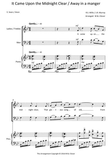 It Came Upon the Midnight Clear / Away in a Manger - SB - Two part Choir - Upper/Lower voices (arr. M & J Dover)