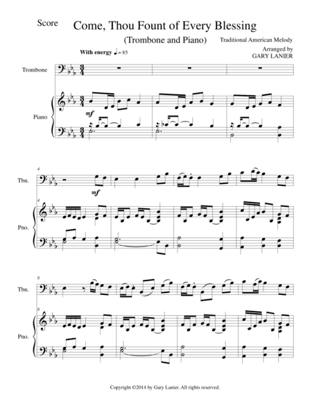 COME, THOU FOUNT OF EVERY BLESSING (Trombone/Piano and Trombone Part) (arr. Gary Lanier)