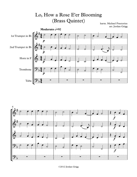 Lo, How a Rose E'er Blooming (Brass Quintet) (arr. Jordan Grigg)
