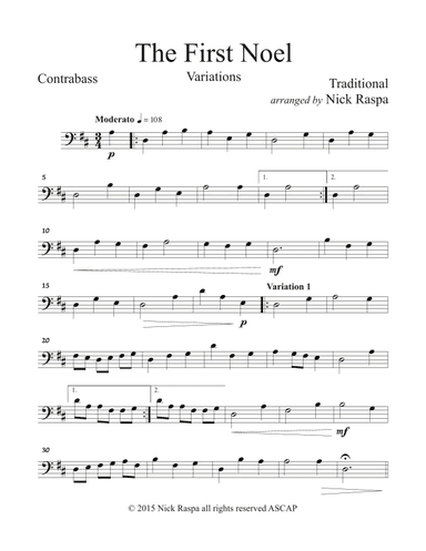 The First Noel (Variations for String Orchestra) Double Bass (arr. Nick Raspa)