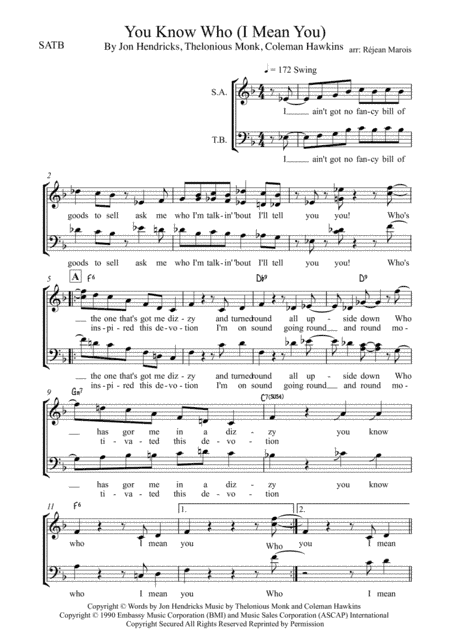 You Know Who (instrumentally Known As "i Mean You") (arr. Réjean Marois)
