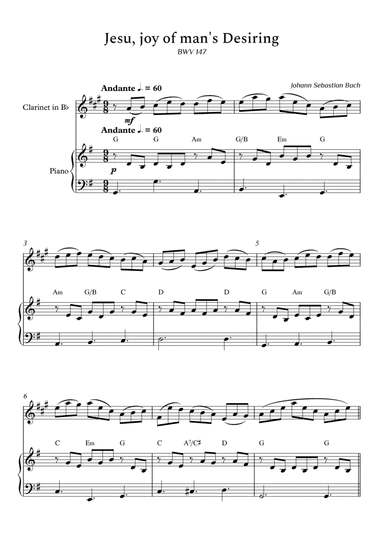 Jesu, Joy of Man's Desiring for Clarinet and Piano (Arpeggios With Chords) - Score and Parts (arr. Cássio Silva Chaves)