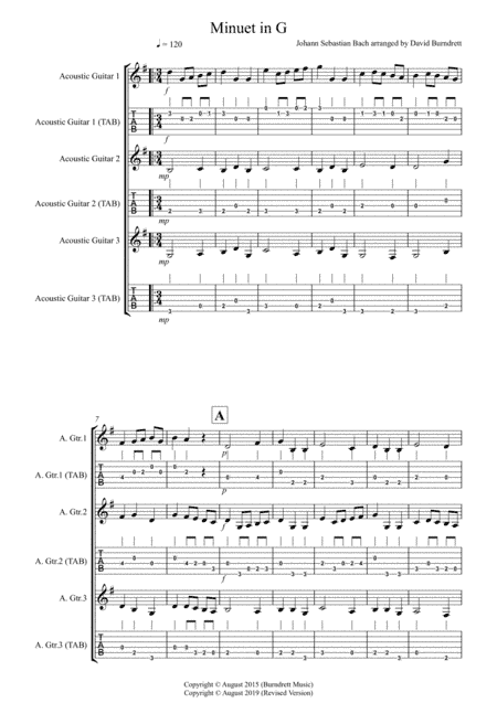 Minuet in G for Guitar Trio (arr. David Burndrett)