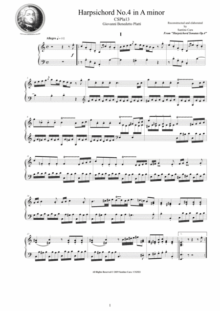 Platti - Harpsichord (or Piano) Sonata No.4 in A minor Op.4 CSPla13 (arr. Santino Cara)