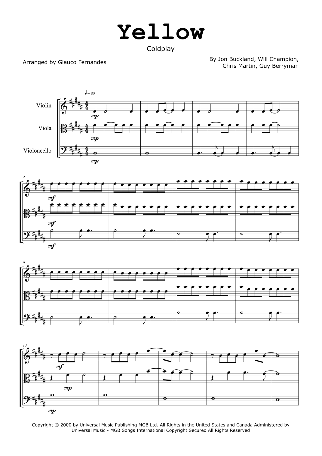 Yellow (arr. Glauco Fernandes)