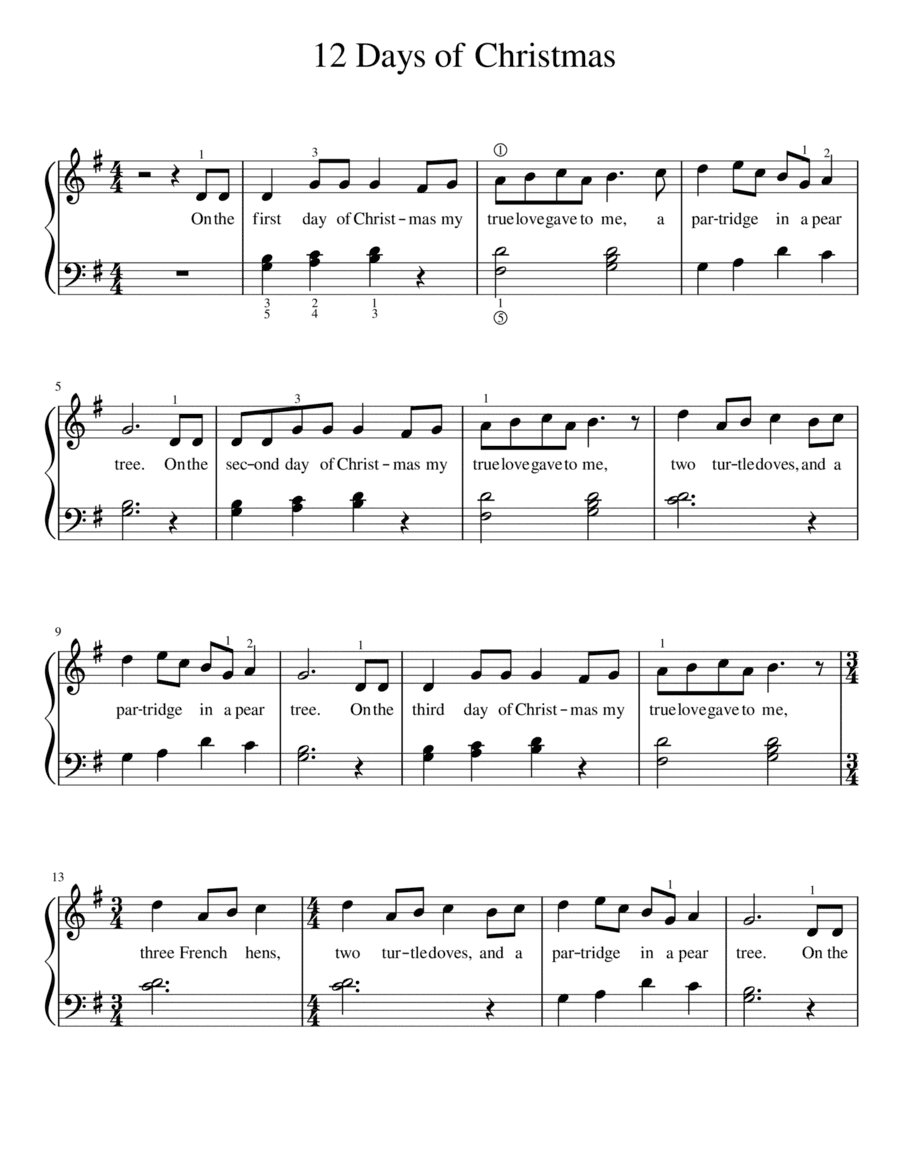 Twelve Days of Christmas (Late Beginner Piano Sheet Music) (arr. Dennis Cheng)