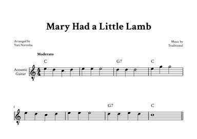 Mary Had a Little Lamb - Easy Guitar (with Chord) (arr. Yuri Noronha)