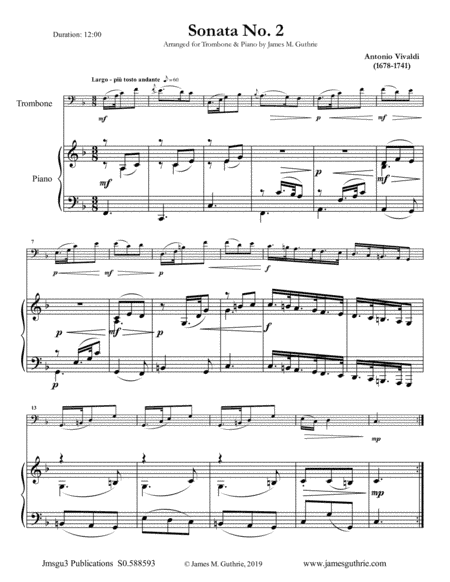 Vivaldi: Sonata No. 2 for Trombone & Piano (arr. James M. Guthrie, ASCAP)