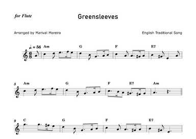 Greensleeves - Flute solo (with chords) (arr. Marival Moreira)