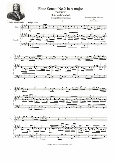 Telemann - Flute Sonata No.2 in A major TWV41-A3 for Flute and Cembalo (or Piano) (arr. Santino Cara)