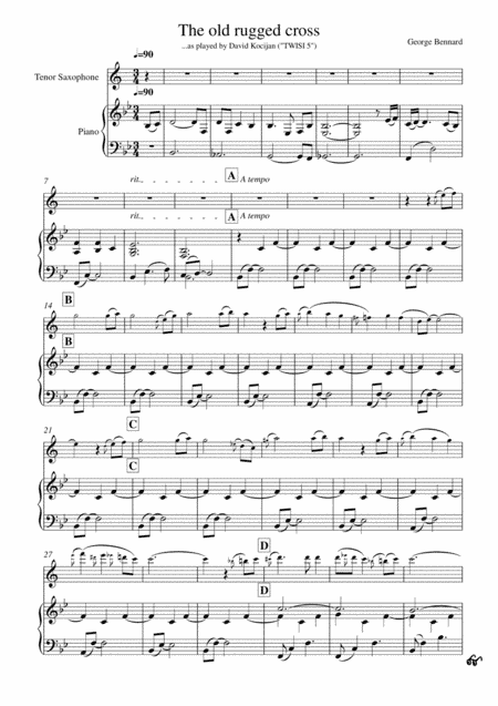 The old rugged cross (piano & tenor sax) (arr. David Kocijan)