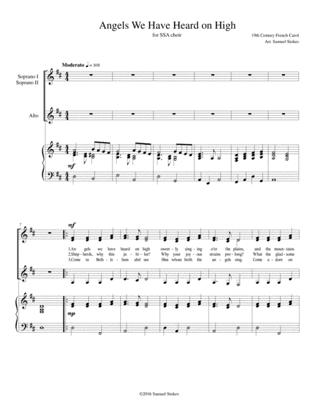 Angels We Have Heard on High - for SSA choir with piano accompaniment (arr. Samuel Stokes)